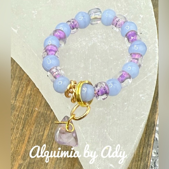 Aquamarine and amethyst Bohemian shabby chic ring - Picture 1 of 2